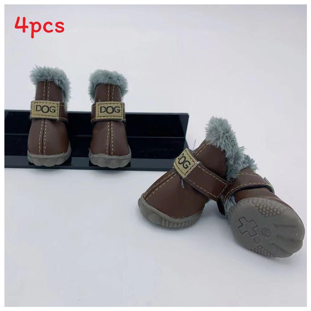 (Dark Brown, XS) Winter Dog Pet Puppy Shoes Warm Snow Boots Waterproof Rain Antislip Footwear