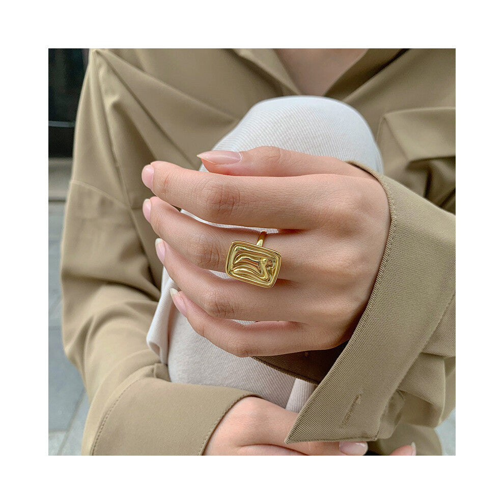 925 Korean Trendy Silver Ring With Glossy Geometric Rectangle For Style Womens Elegant