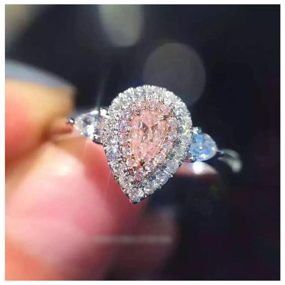 (pink, 5) Pink Female Engagement Diamond Group Marry Teardrop Diamond Wedding Ring Ring Lovely Jewelry