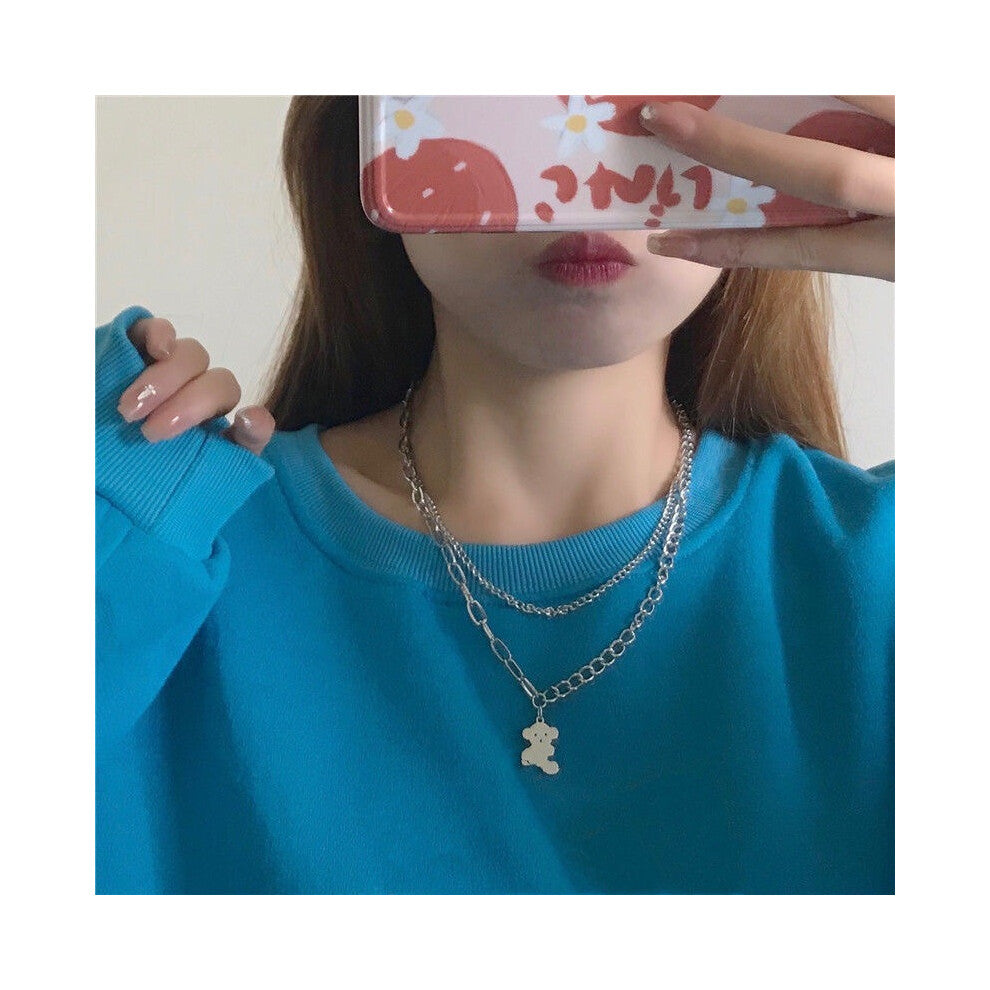 (Little Bear Necklace) Ins-style pearl necklace, versatile for women, niche design, high-end, light luxury, collarbone chain, heart pendant accessory