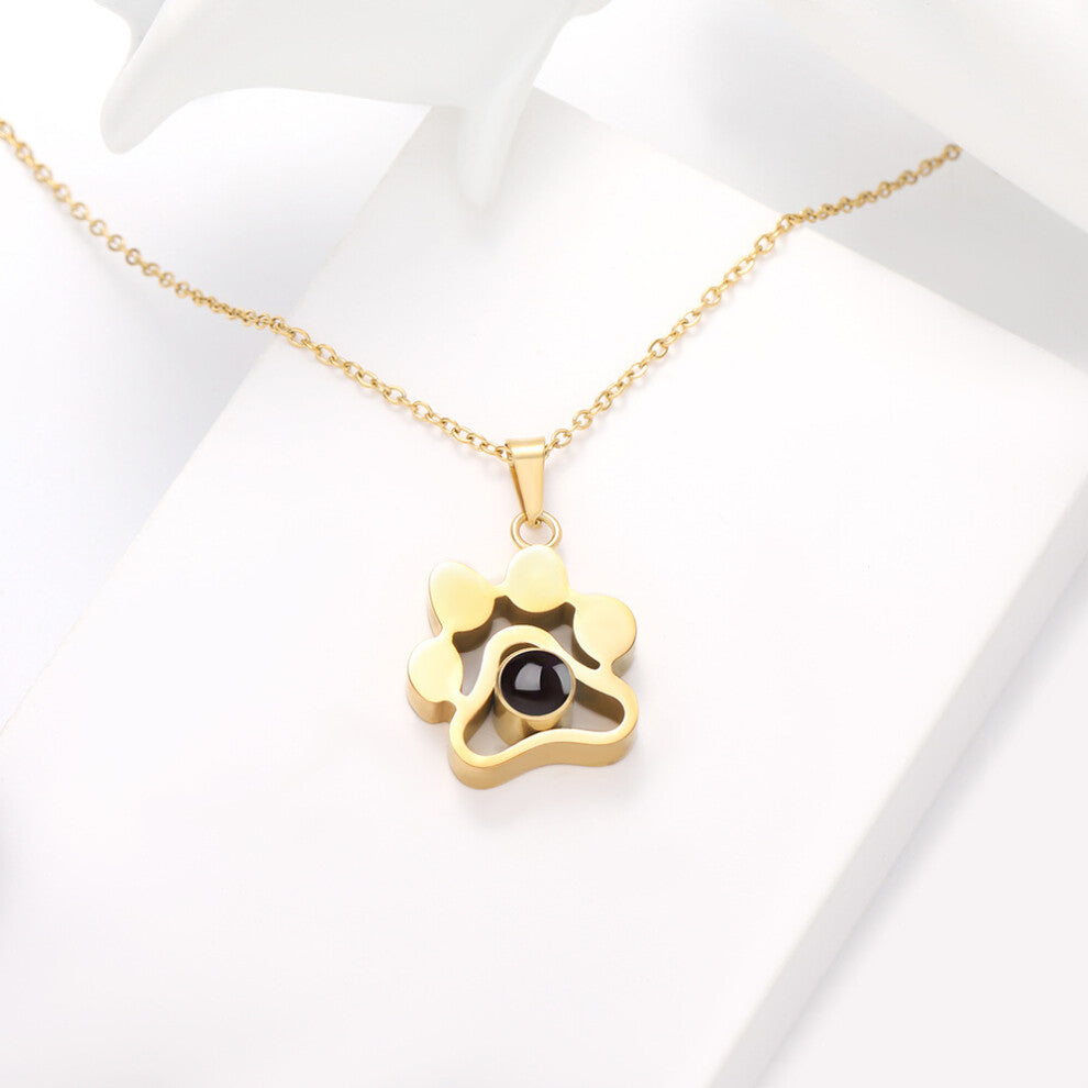 (Titanium steel gold-plated - pet) 100 languages "I Love You" necklace Dog palm print pendant Collarbone chain Super cute pet