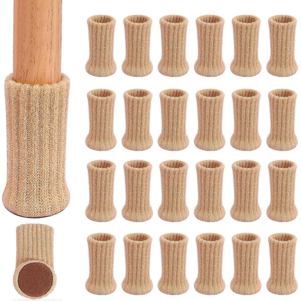 24-Pack Chair Leg Socks High Resilient Floor Protector Non-Slip Chair Leg Socks Socks Fits 1" to 2" Diameter, Knitted Furniture Mat, Khaki