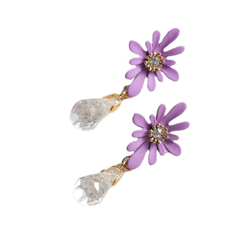 Adorable Petite Floral Earrings Trendy Chic Violet Flower Jewelry For Women