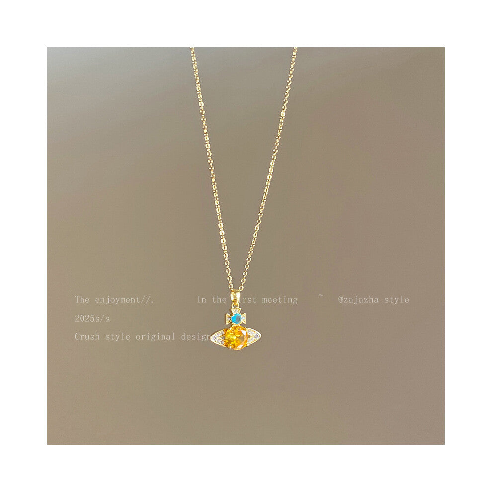 (Zircon planet color contrast) Summer fashion, light luxury, niche design sense, high-end colored tassel zircon collarbone necklace for women