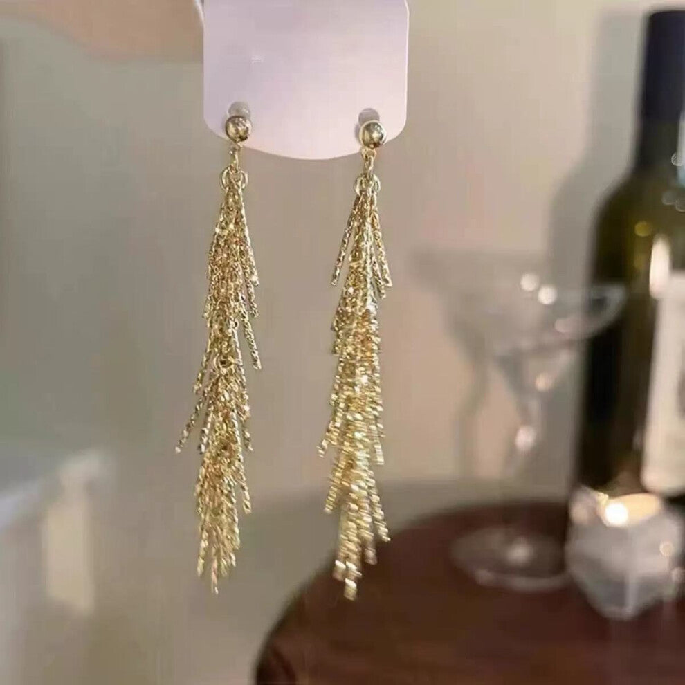 (Golden earrings) Light luxury and individual tassel sparkling diamond necklace, super fairy collarbone chain, elegant and high-end design, necklace w