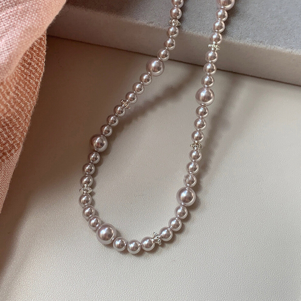 (Manta rose pinkish-purple pearl necklace of various sizes) Manta rose light purple round, Schjia pearl sweet collarbone chain, high-end pearl necklac
