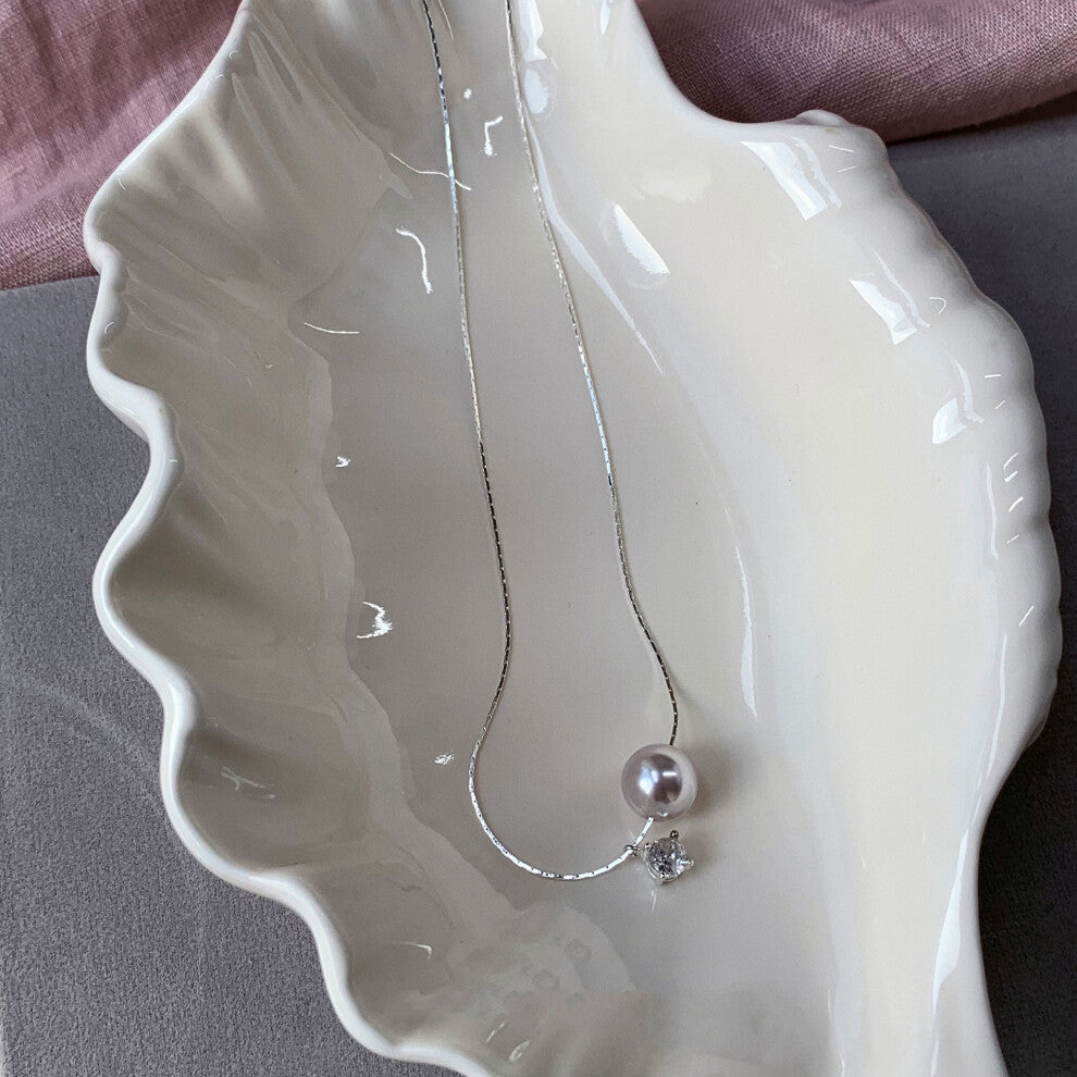 (Manta rose pink purple single pearl necklace) Manta rose light purple round, Schjia pearl sweet collarbone chain, high-end pearl necklace