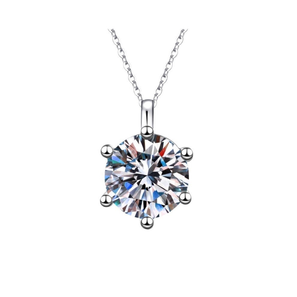 (Platinum O-shaped chain + pendant) Classic 2-carat zircon imitation moissanite six-prong necklace, light luxury cross-border collarbone chain pendant