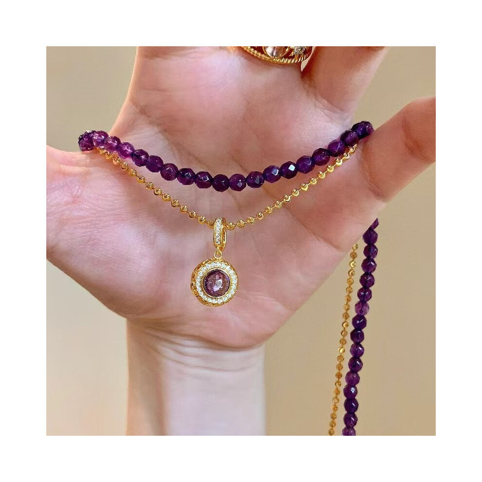 A French retro, exquisite, fashionable and versatile double-layer purple round ball beaded necklace with a light luxury and high-end collarbone chain