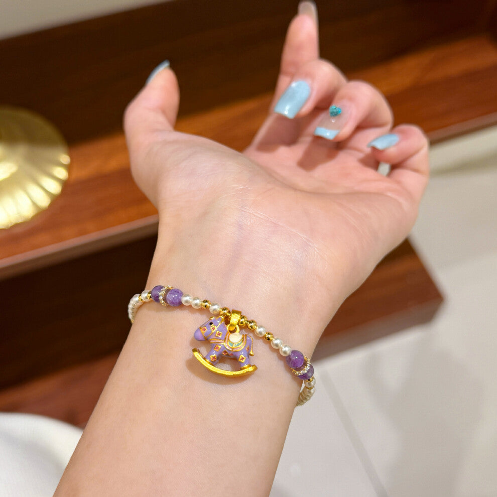 (Bracelet) Purple oil-dripping wooden horse Shijia pearl necklace, light luxury, niche style, versatile collarbone chain