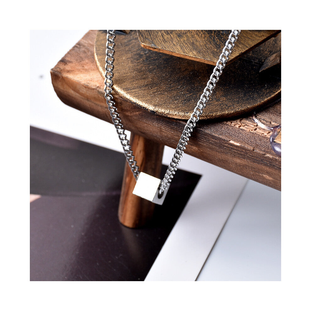 (Square necklace -60CM) The geometric square hip-hop style simple and versatile hoodie with a collarbone chain has a niche design sense