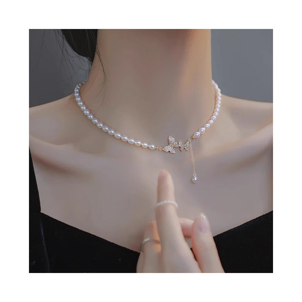 (X1589 gold) Versatile, elegant and high-end bow tie titanium steel collarbone chain and neck chain accessory