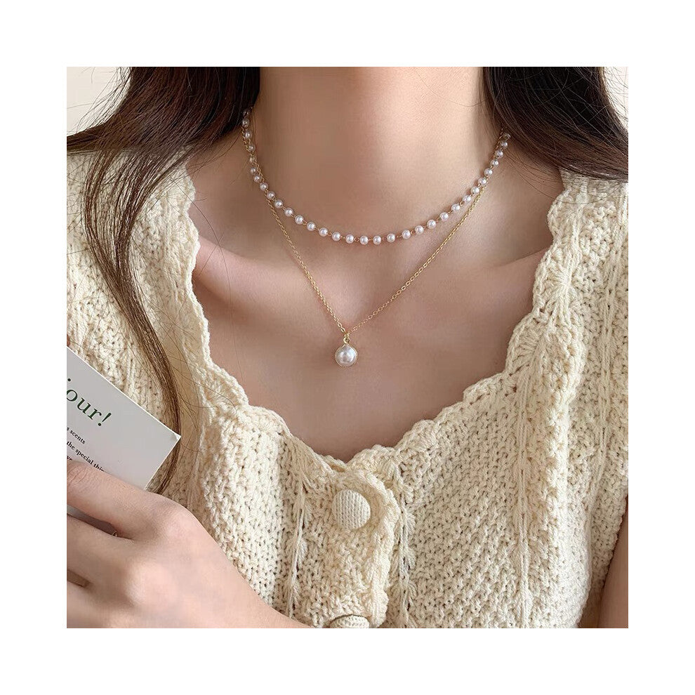(MY35571) Ins-style pearl necklace, versatile for women, niche design, high-end, light luxury, collarbone chain, heart pendant accessory