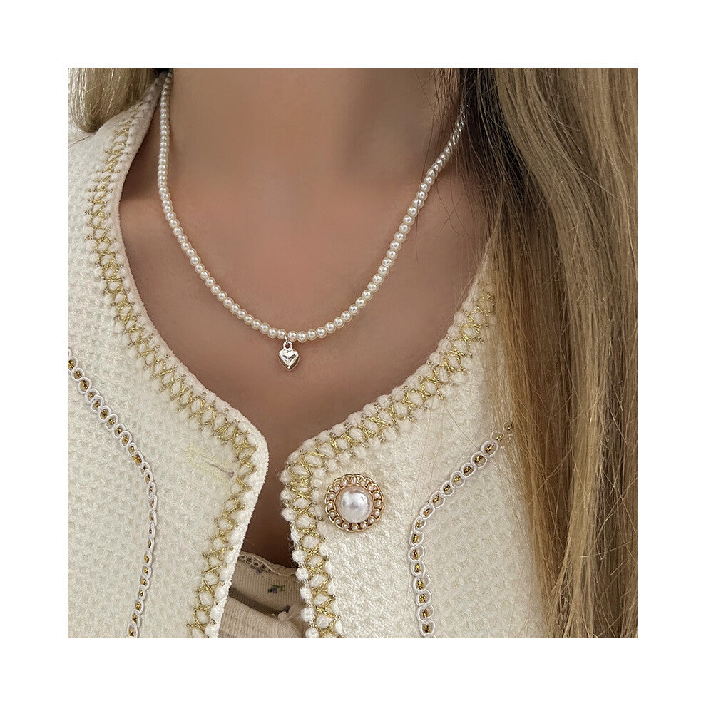(MY36330) Ins-style pearl necklace, versatile for women, niche design, high-end, light luxury, collarbone chain, heart pendant accessory
