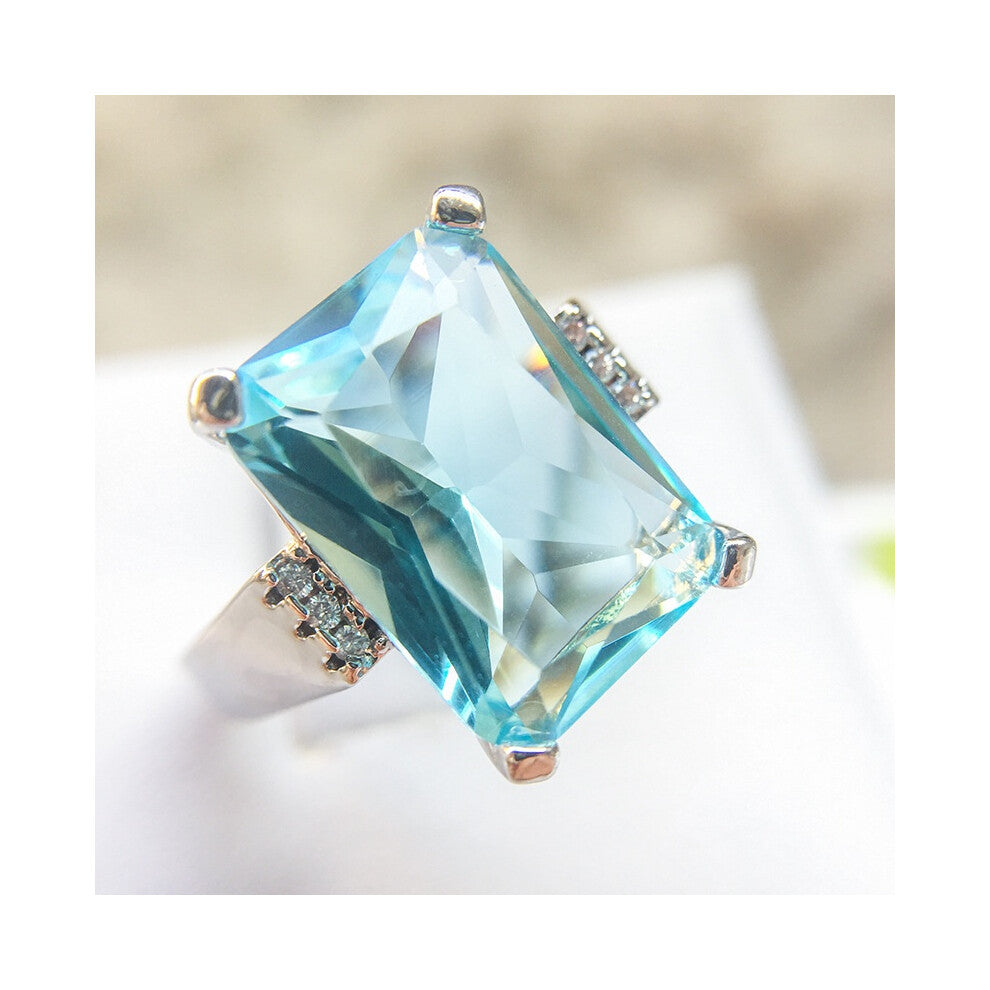 (7) Lady Sapphire Square Blue Cz Zircon Gems Ring Engagement Promise Wedding Rings