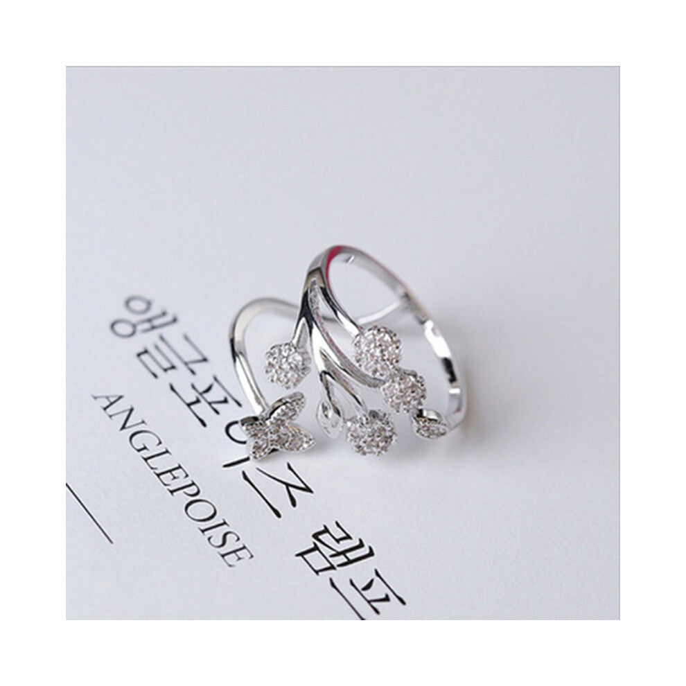 (Silver) Womens Fashion Adjustable Size Butterfly Threes Engagement Ring Gift Ring