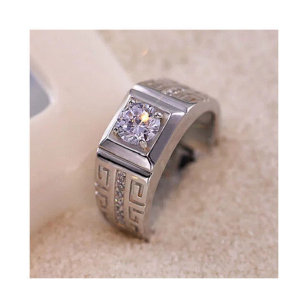 Men Silver Plated Square Cubic Zircon Open Adjustable Engagement Rings Wedding