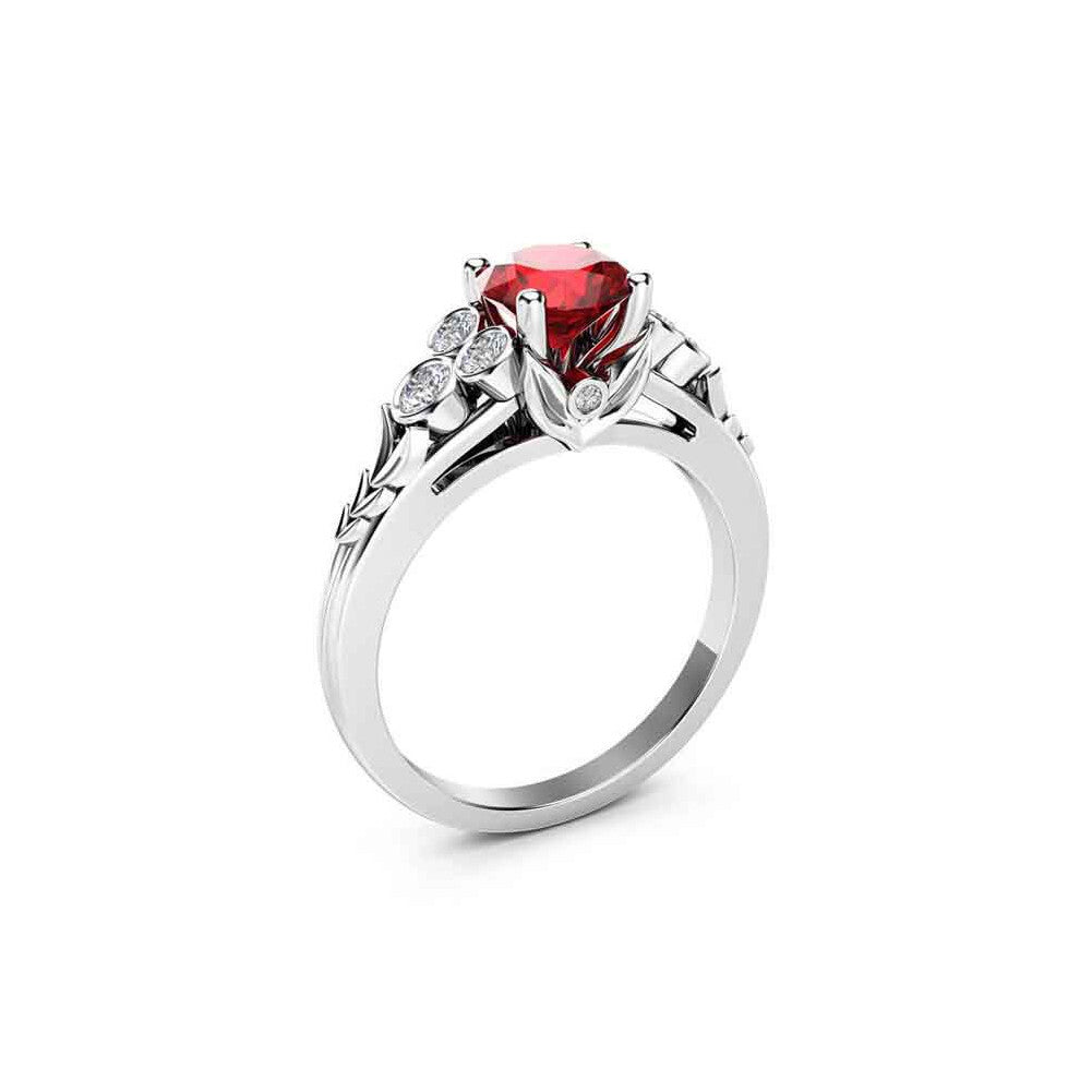 (Silver, 8) Rose Luxury Wedding Gold Plated Ring Round White Topaz Engagement Jewelry Ring