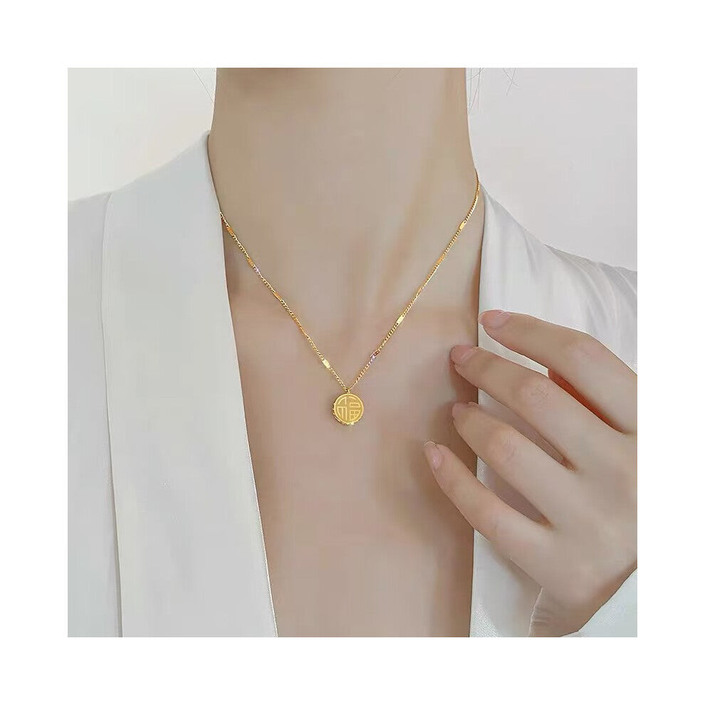 (Fu Character necklace) A red, black and white swan necklace for women, 18K real gold electroplated and diamond-encrusted collarbone chain, elegant pe