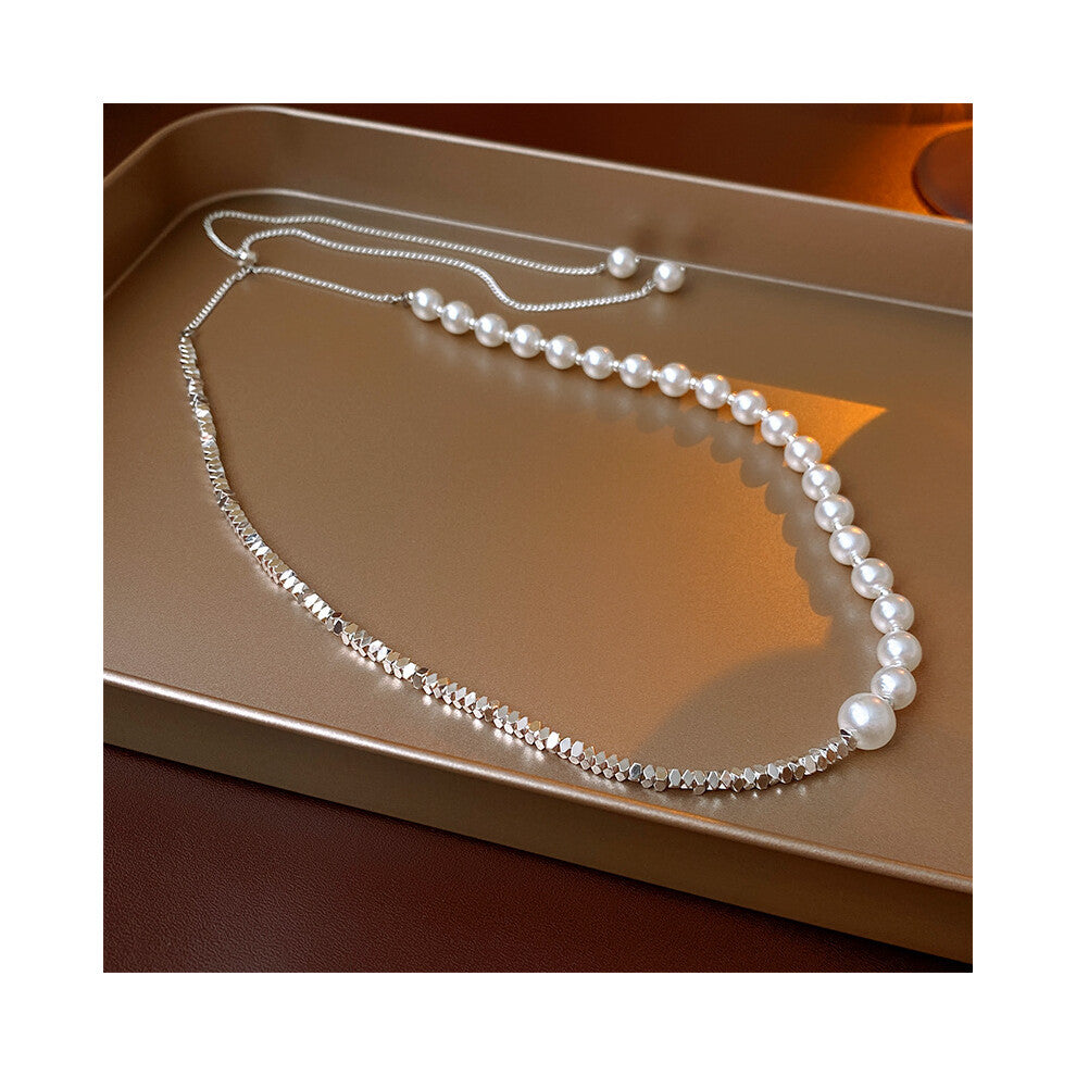 (Necklace No. 2 - Silver tassels and broken silver) Irregular pearl necklace, light luxury and high-end, niche fashion neckband, collarbone chain, sim