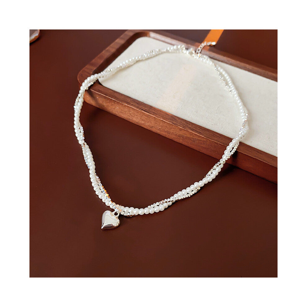 (Heart-shaped broken silver pearl necklace) Irregular pearl necklace, light luxury and high-end, niche fashion neckband, collarbone chain, simple acce