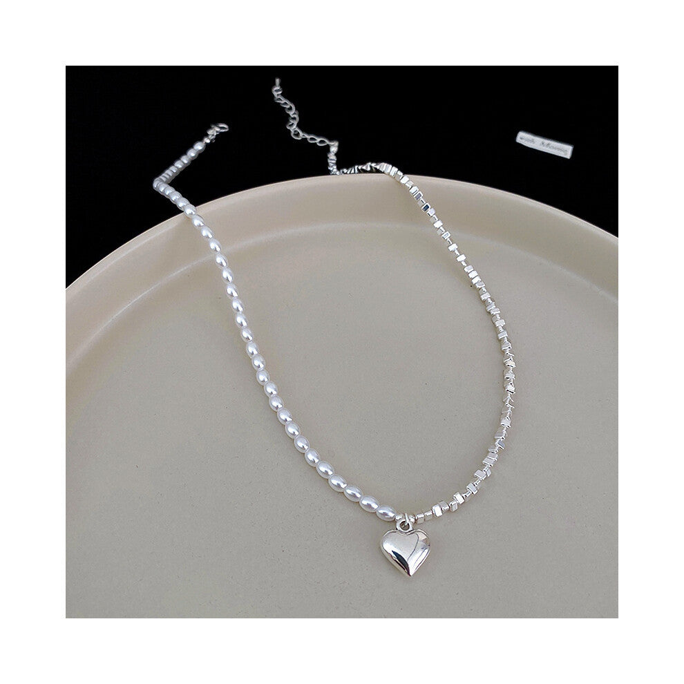 (Heart-shaped pearl broken silver necklace) Irregular pearl necklace, light luxury and high-end, niche fashion neckband, collarbone chain, simple acce