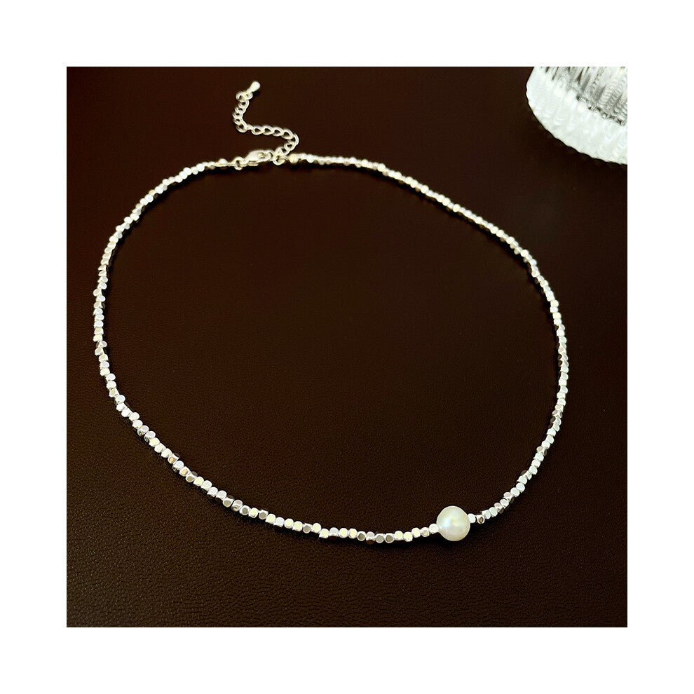 (Baroque freshwater pearl broken silver necklace) Irregular pearl necklace, light luxury and high-end, niche fashion neckband, collarbone chain, simpl