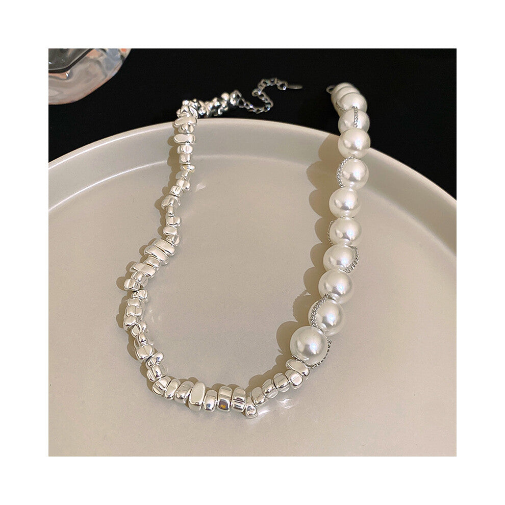 (A half-pearl geometric broken silver necklace.) Irregular pearl necklace, light luxury and high-end, niche fashion neckband, collarbone chain, simple