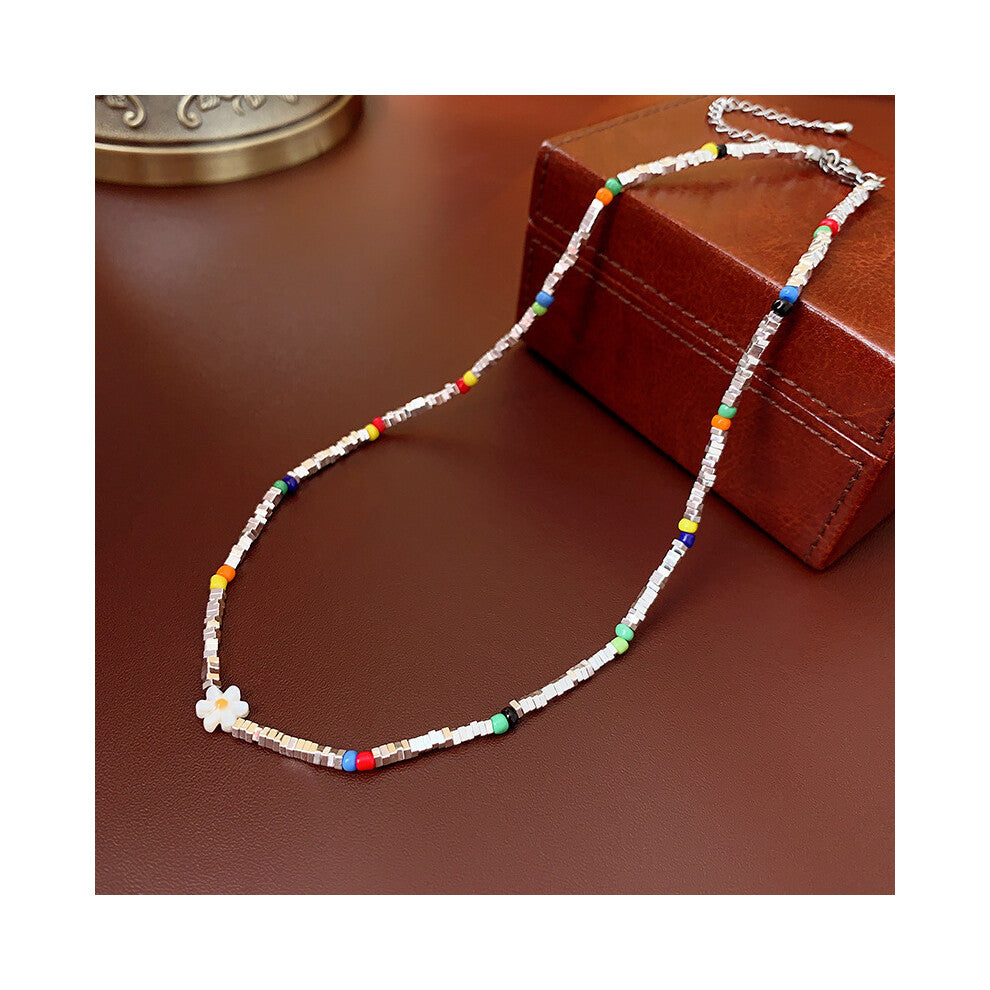 (A broken silver necklace with colored rice beads) Irregular pearl necklace, light luxury and high-end, niche fashion neckband, collarbone chain, simp