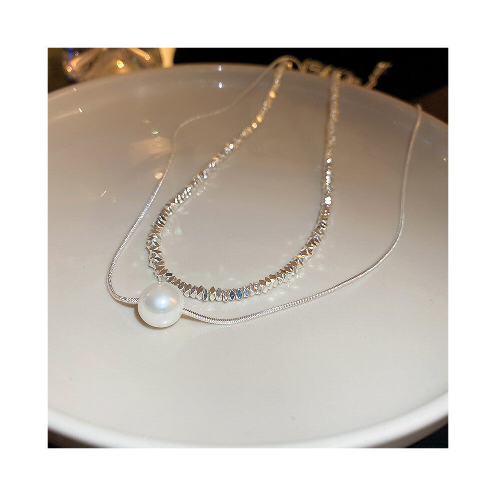 (Two broken silver and pearl necklaces) Irregular pearl necklace, light luxury and high-end, niche fashion neckband, collarbone chain, simple accessor