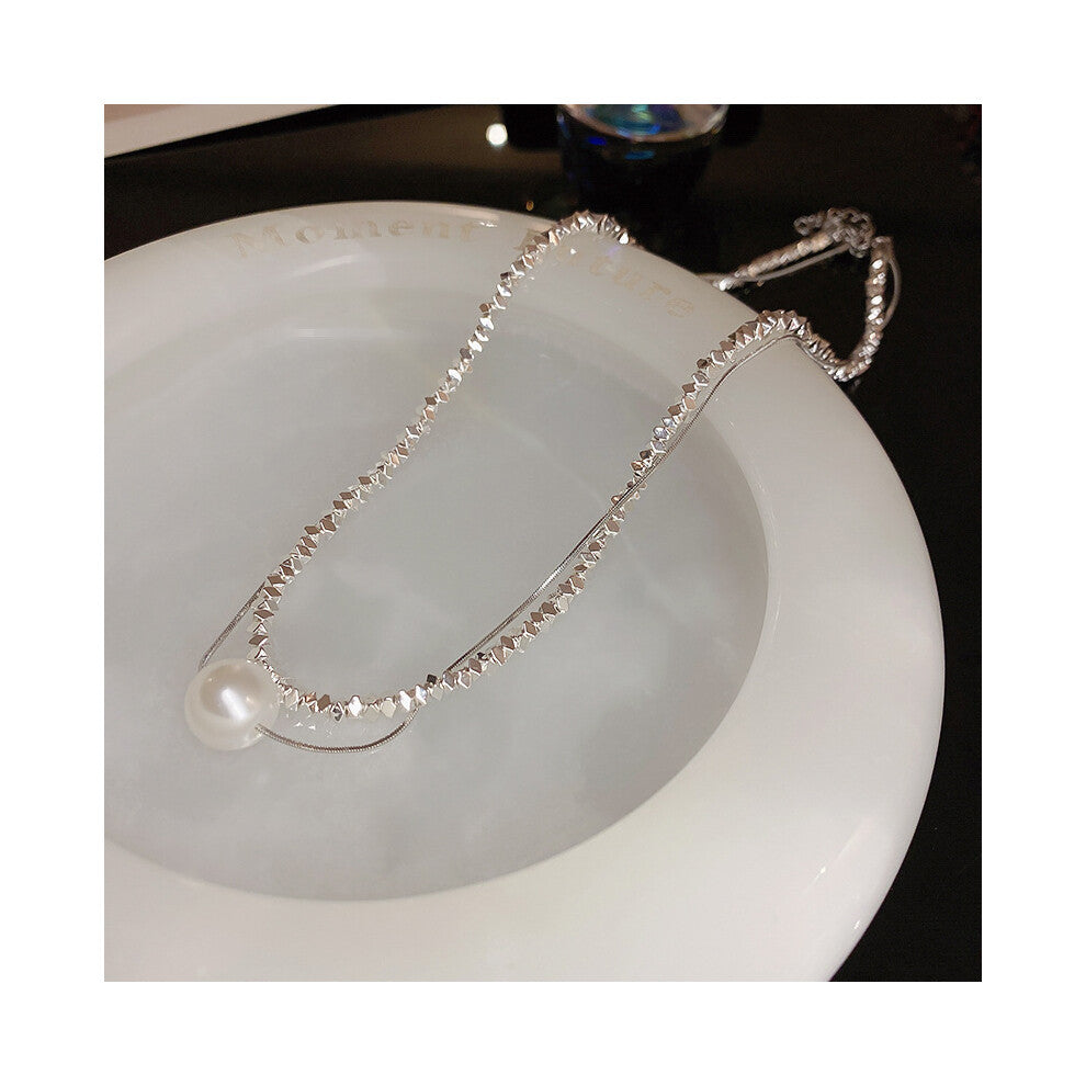 (Double-layer necklace with broken silver and pearls) Irregular pearl necklace, light luxury and high-end, niche fashion neckband, collarbone chain, s