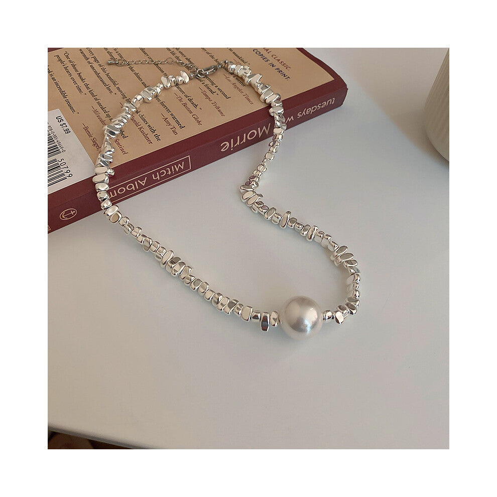 (Necklace - Silver..) Irregular pearl necklace, light luxury and high-end, niche fashion neckband, collarbone chain, simple accessories