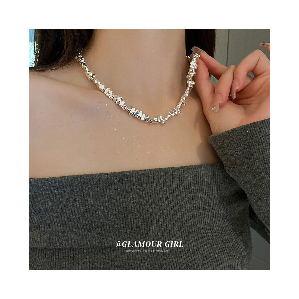 (The necklace is silver - no pearls.) Irregular pearl necklace, light luxury and high-end, niche fashion neckband, collarbone chain, simple accessorie