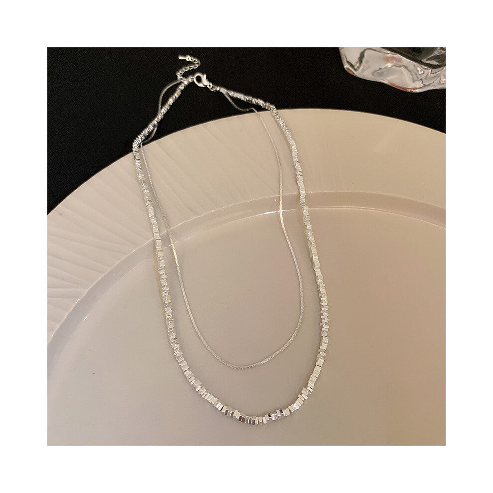 (Silver - Broken silver double-layer necklace ??-??????) Irregular pearl necklace, light luxury and high-end, niche fashion neckband, collarbone chain