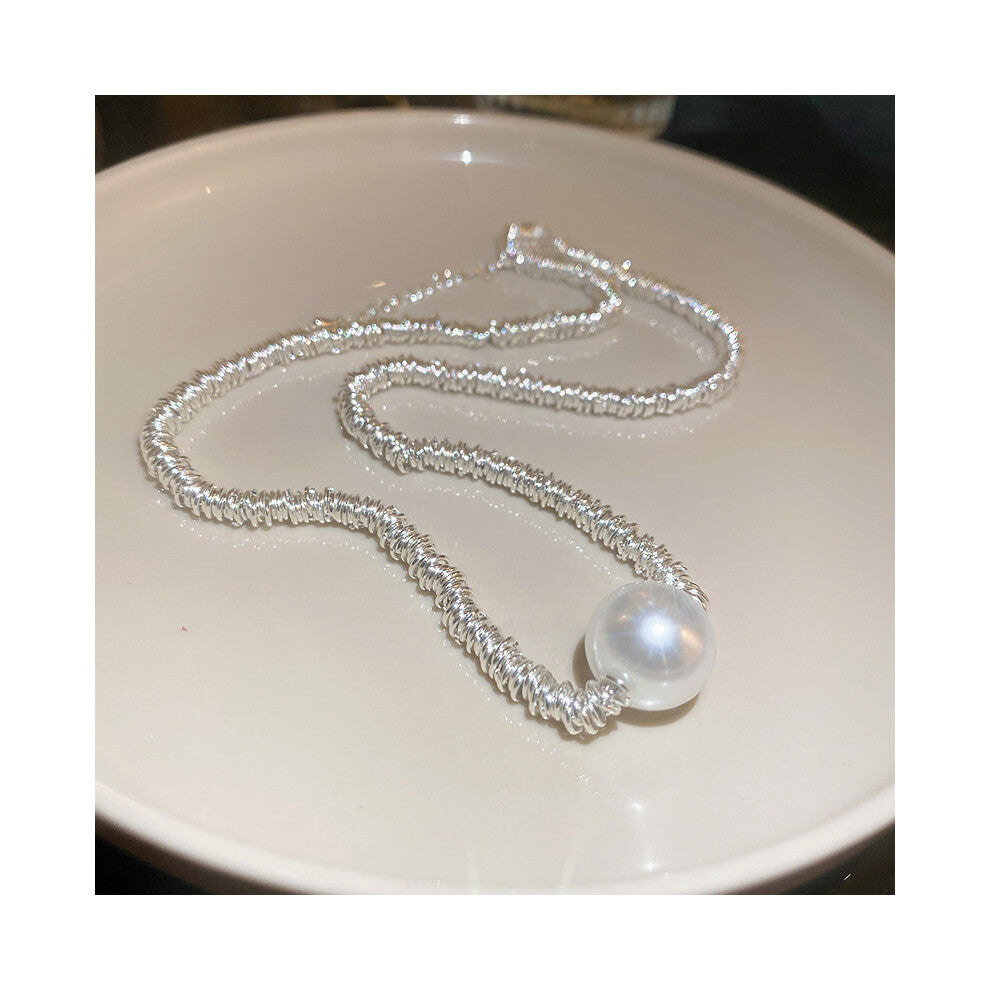 (Circular broken silver pearl pendant necklace) Irregular pearl necklace, light luxury and high-end, niche fashion neckband, collarbone chain, simple