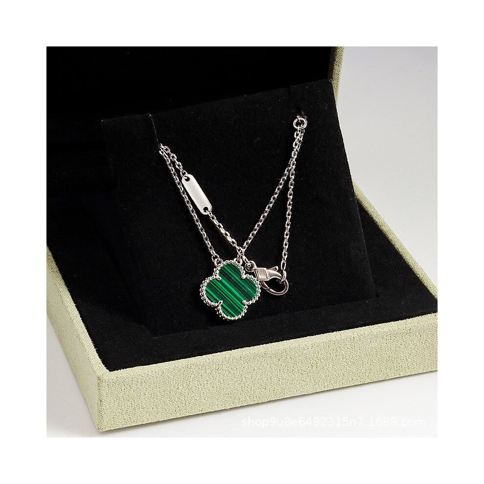 (White gold malachite necklace, High version) Four-leaf clover necklace, red chalcedony, white mother-of-pearl, four-leaf clover necklace, collarbone