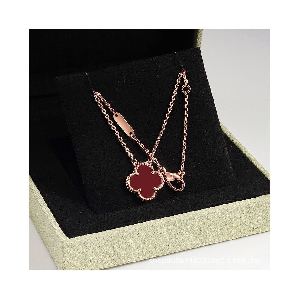 (Rose gold [red agate] necklace, High version) Four-leaf clover necklace, red chalcedony, white mother-of-pearl, four-leaf clover necklace, collarbone