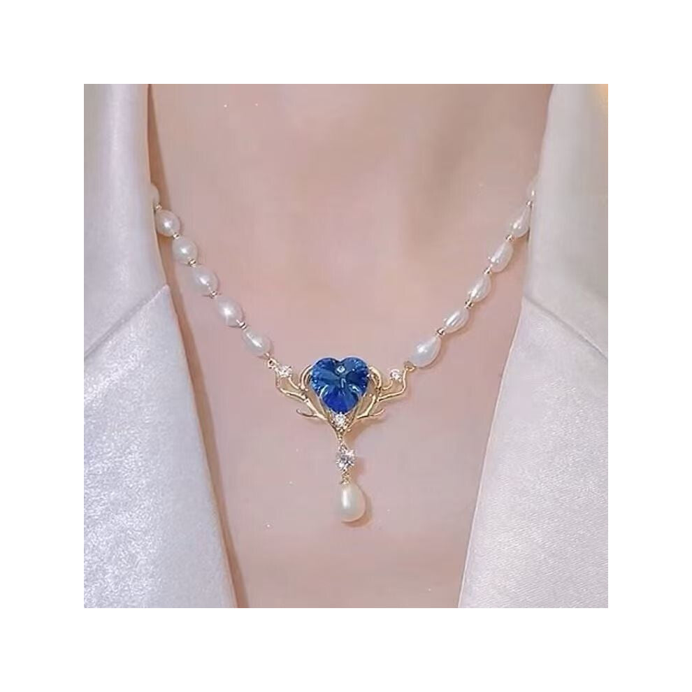 (Ocean Heart Pearl Necklace 35) High-end pearl necklace pendant for women, no fading, ins, niche, light luxury, versatile, elegant collarbone chain