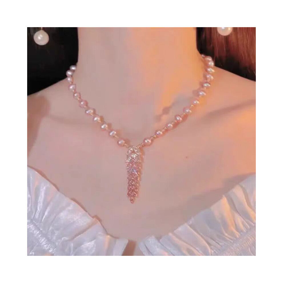 (Wheat Ear Pearl Necklace 79) High-end pearl necklace pendant for women, no fading, ins, niche, light luxury, versatile, elegant collarbone chain