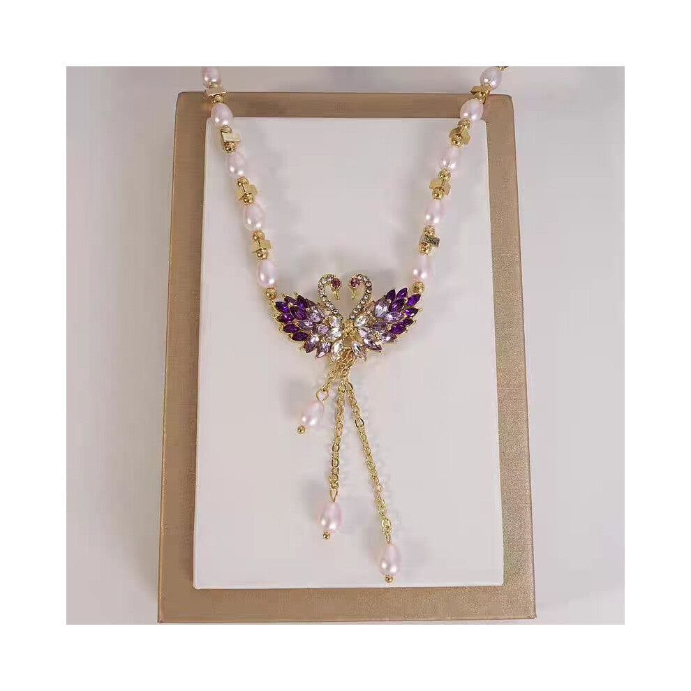 (Double-layered Purple Swan 146) High-end pearl necklace pendant for women, no fading, ins, niche, light luxury, versatile, elegant collarbone chain