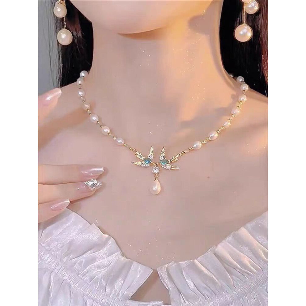 (Magpie 78) High-end pearl necklace pendant for women, no fading, ins, niche, light luxury, versatile, elegant collarbone chain