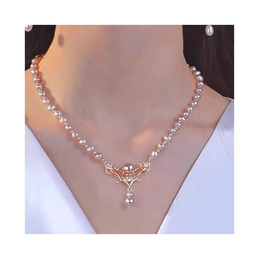 (A Deer with you Pearl necklace 80) High-end pearl necklace pendant for women, no fading, ins, niche, light luxury, versatile, elegant collarbone chai