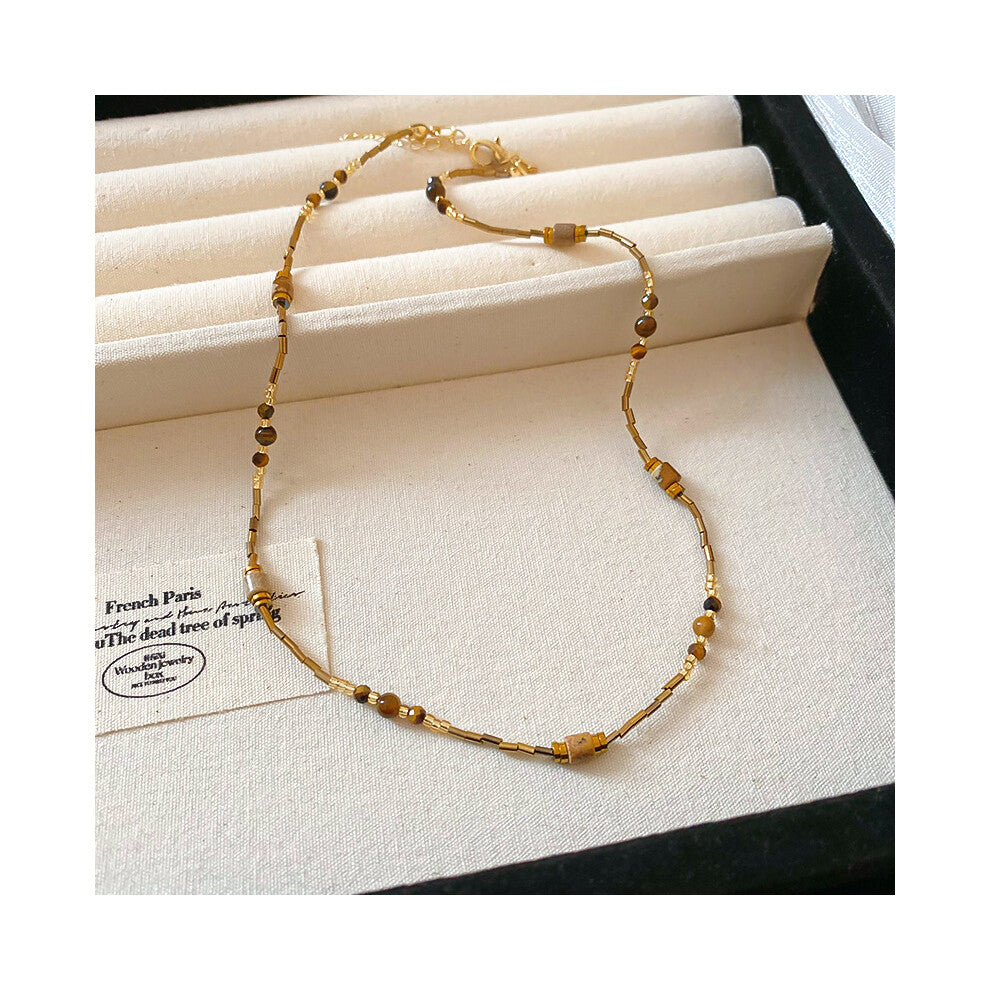 (Natural stone pearl crystal necklace) Titanium steel natural stone pearl sun necklace, retro ethnic style, niche collarbone chain, light luxury, high