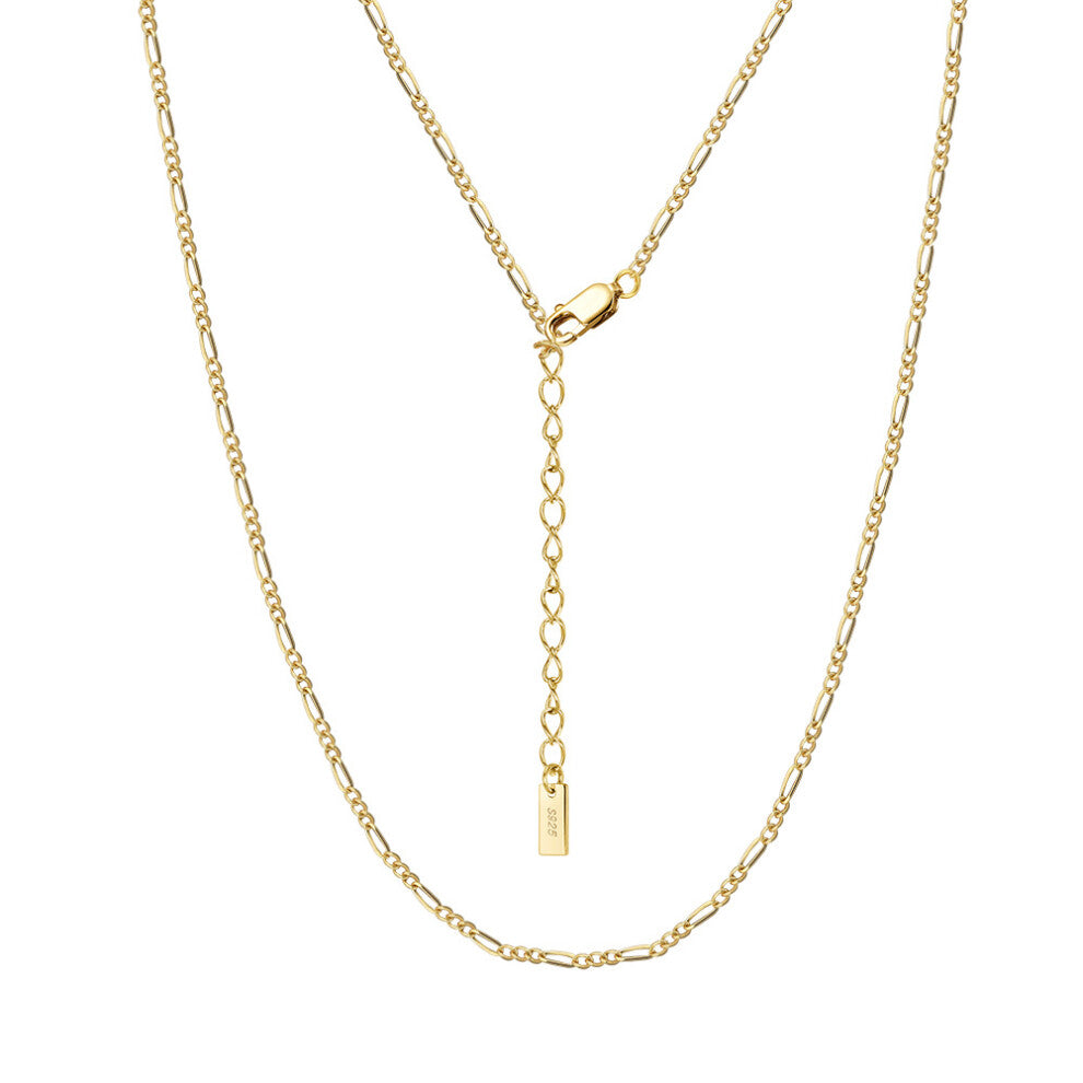 (1.7MM Figaro chain, 14K gold, total length including buckle: 35+5CM, approximately weight :1.9g) S925 sterling silver pendant-free plain chain neckla