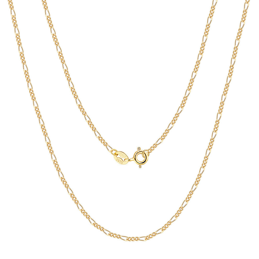 (1.7MM Figaro chain, 14K gold, total length including buckle: 40CM, approximately weight :1.83g) S925 sterling silver pendant-free plain chain necklac