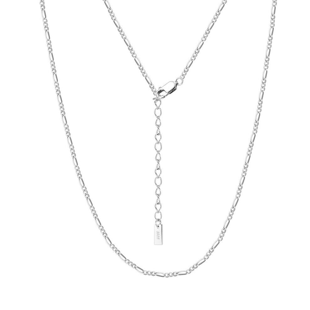 (1.7MM Figaro chain platinum total length including buckle: 35+5CM Approximately weight :1.9g) S925 sterling silver pendant-free plain chain necklace,