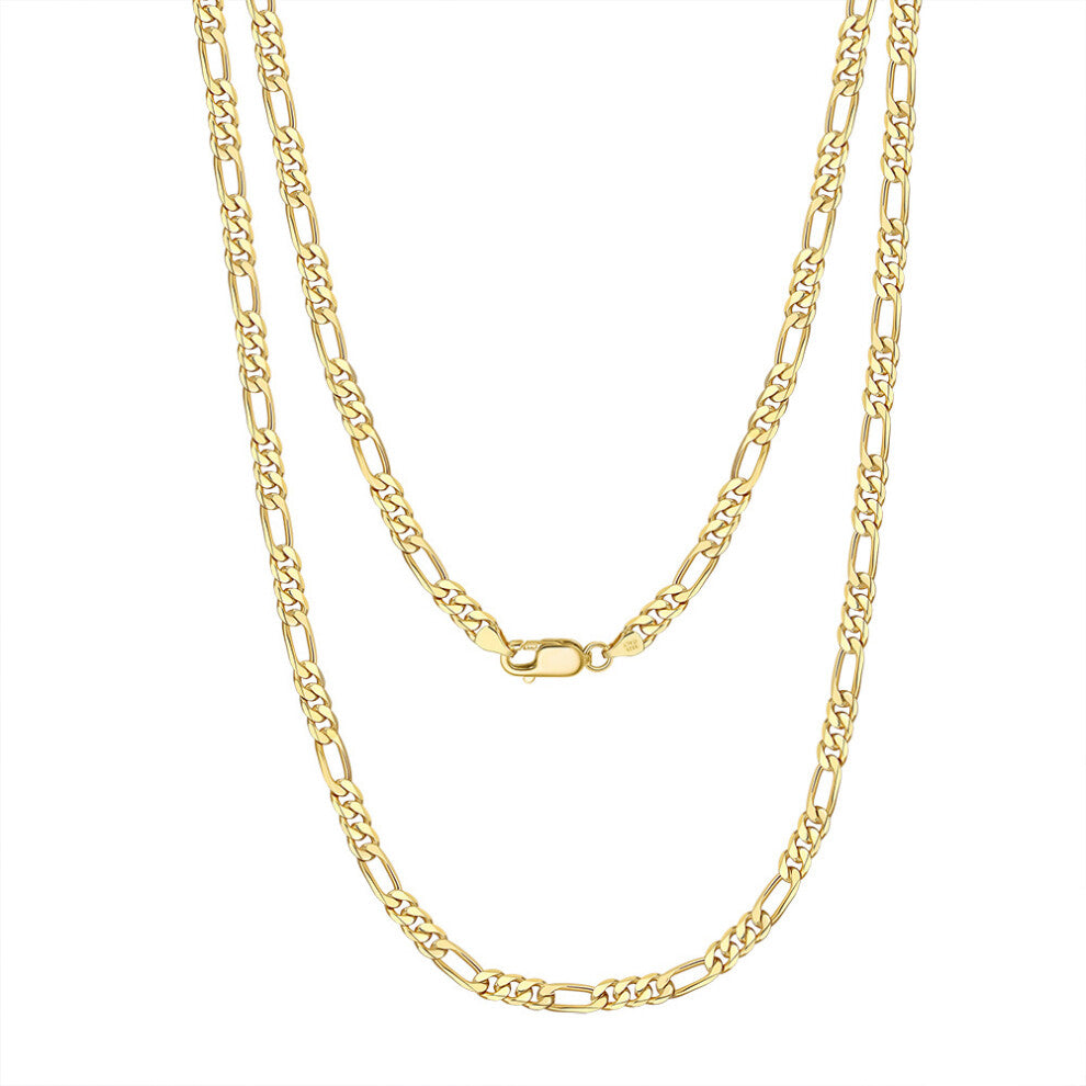 (3.3MM Figaro chain, 18K gold, total length including buckle: 40CM, approximately weight :4.83g) S925 sterling silver pendant-free plain chain necklac