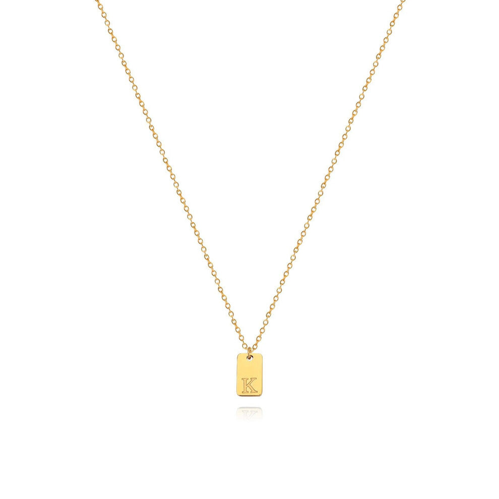 (Gold  K) English initial letter necklace, unique design sense, square tag pendant, women's collarbone chain