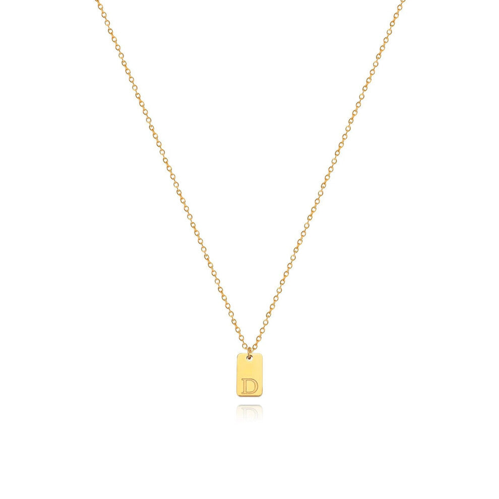 (Gold D) English initial letter necklace, unique design sense, square tag pendant, women's collarbone chain