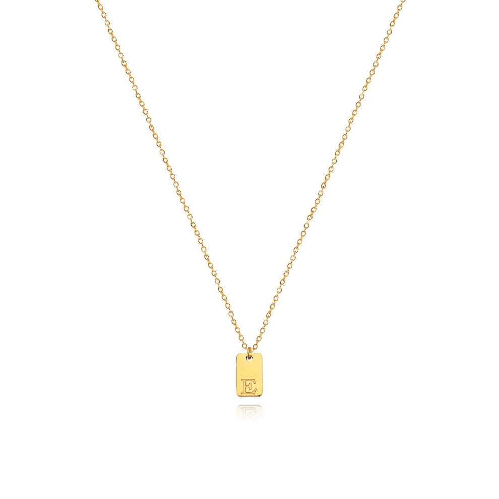(Gold E) English initial letter necklace, unique design sense, square tag pendant, women's collarbone chain